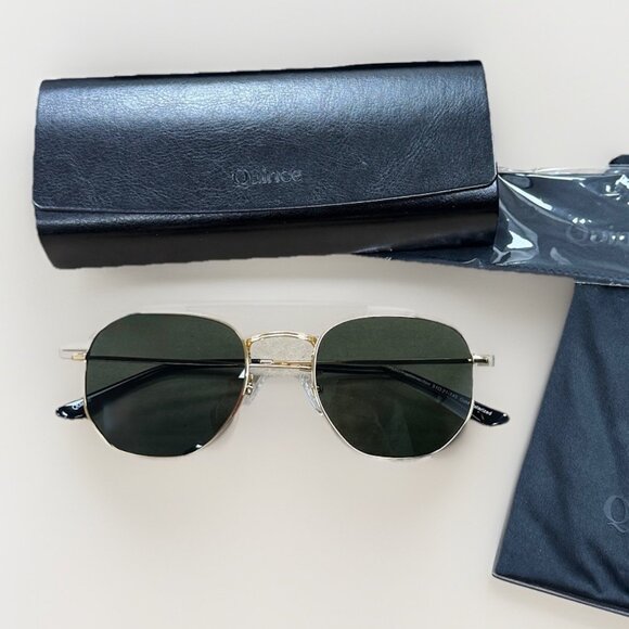 Quince Leighton Polarized Sunglasses Gold Stainless Steel Frame/Green Lens Hex main image 6